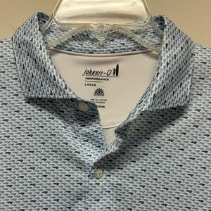 NWOT Johnnie-O Men's Blue & White Polo Shirt with NC design & Modelo Logo size L